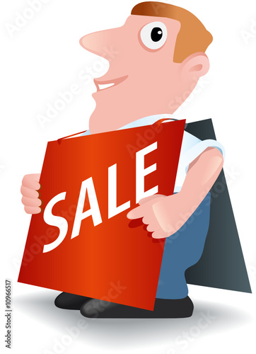 Figur mit Werbeschild sale