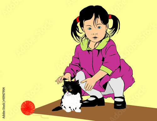 little girls with kitten