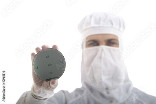 A man with chips on wafer