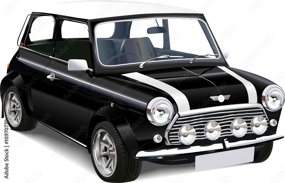 Detailed vector  illustration of old mini cooper