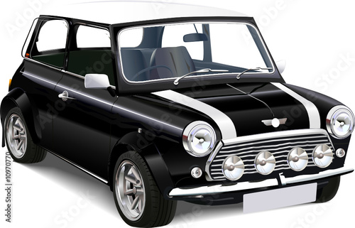 Detailed vector  illustration of old mini cooper photo