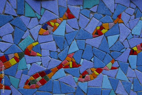 Mosaic fish swimming down stream