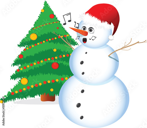 Funny Singing Christmas Vector Snowman