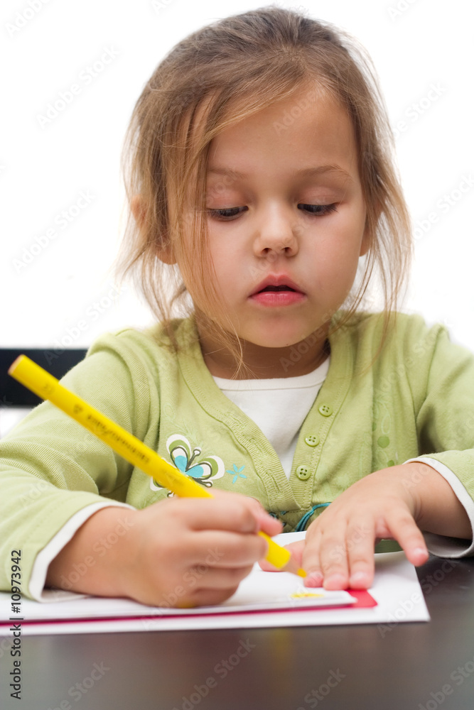 cute little girl drawing a picture on white cute little girl drawing a picture on white