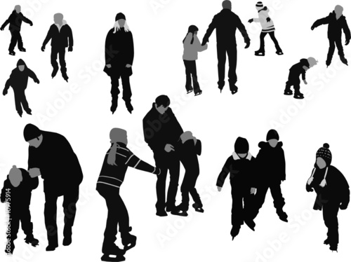 people ice-skating, vector silhouettes collection for designers