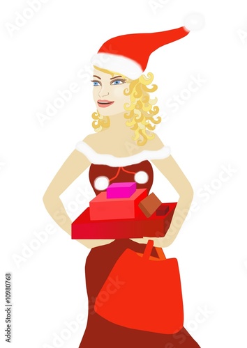 woman with christmas presents in white background