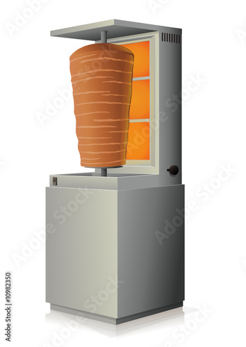 Machine à kebab allumée (reflet)