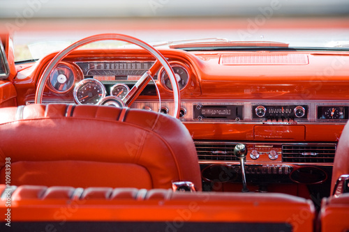 Classic car with red interior