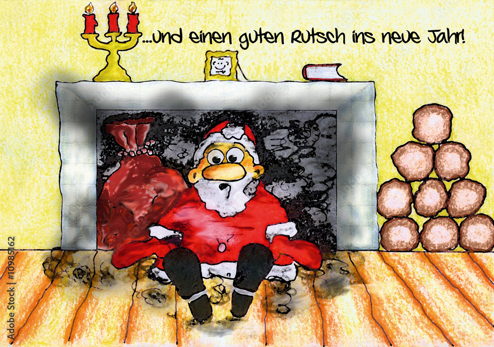 Weihnachtsmann im Kamin Stock Illustration | Adobe Stock