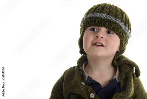 Canvas Print toddler wearing sweater and hat