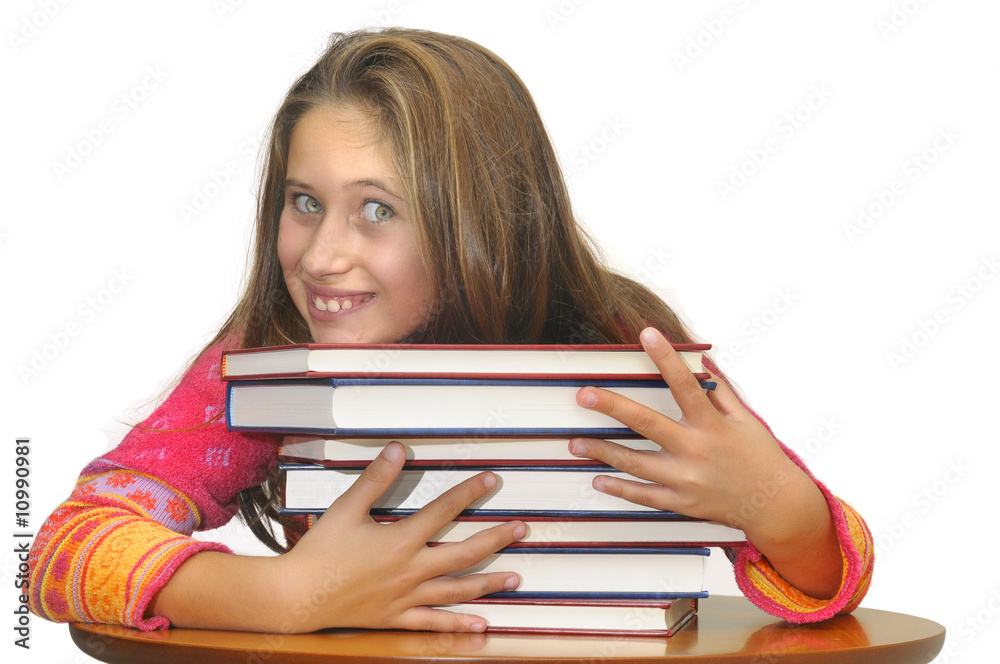 Beautiful young girl posing with books Beautiful young girl posing with books