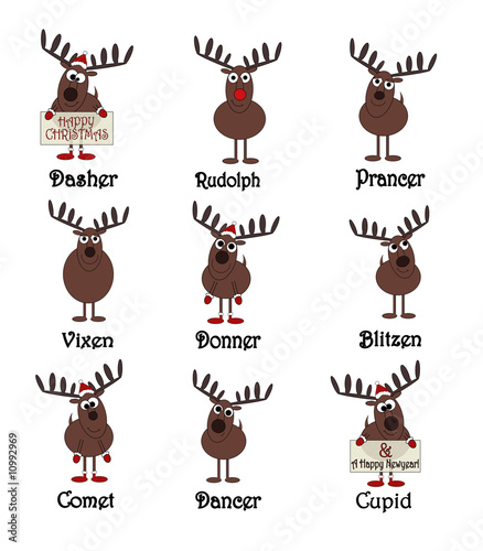 All Nine Reindeers With Names - Isolated On White photo