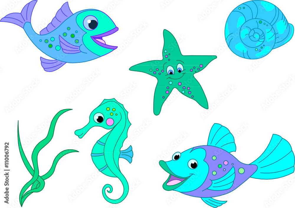 Under the sea. Vector fish set Under the sea. Vector fish set