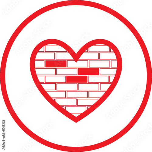Vector heart and stone wall icon. Black and white.