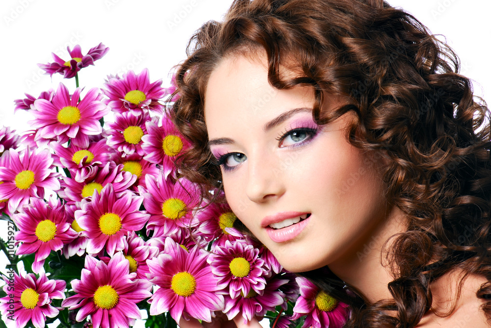 Naklejka premium woman with flowers