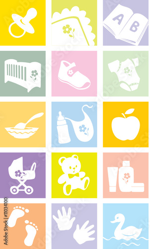 Icon set - baby shopping, clothes, shoes,toys, feeding