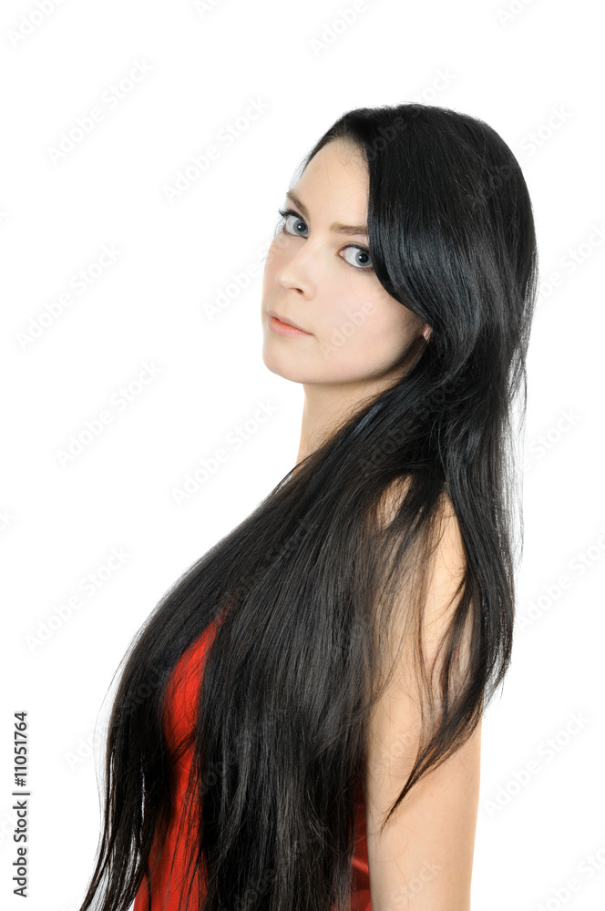 Naklejka premium Beautiful brunette with long hair