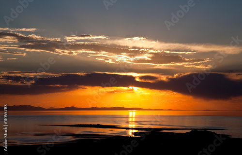 The colorful sunset at the Great Salt Lake