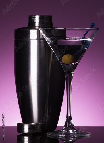 Martini and shaker on purple background