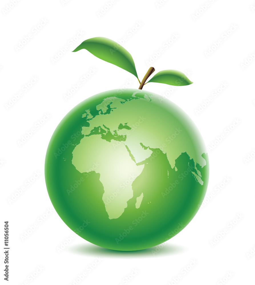 green planet with leaf