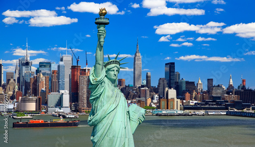 The Statue of Liberty and Manhattan Midtown Skyline © Gary