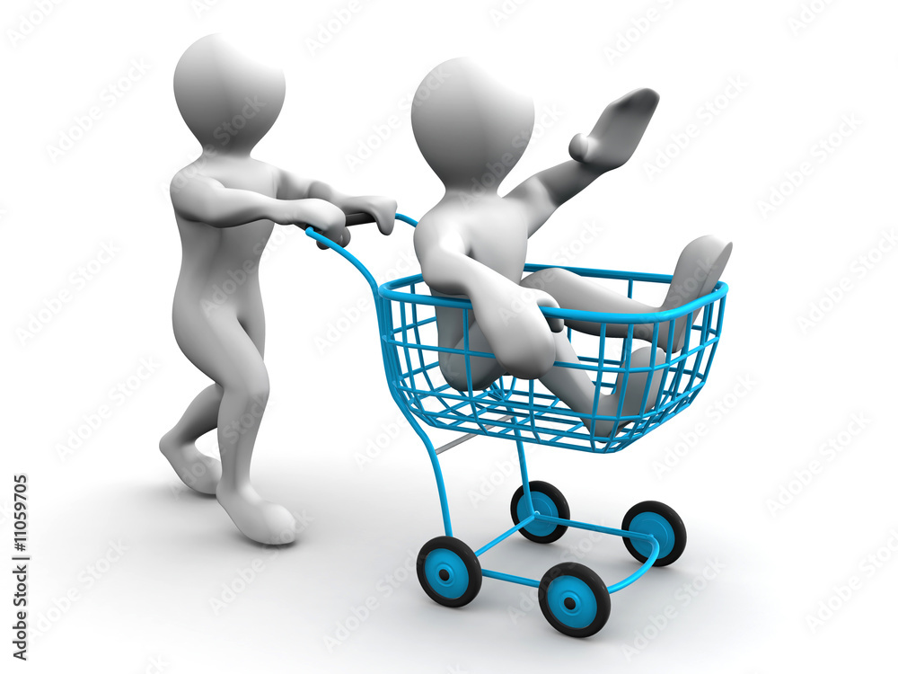 Two men with consumer's basket. 3d Two men with consumer's basket. 3d