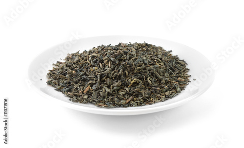 heap of tea on the saucer, isolated with clipping path