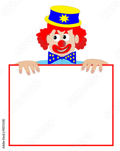 Clown Holding a Blank Sign - Vector Illustration