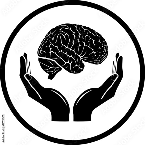 Protection of brain. Vector medical icon. Black and white.