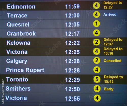 Canadian airport information board, domestic departures.