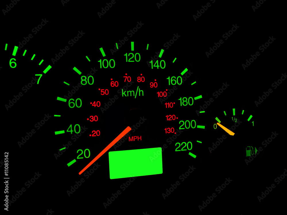 Close up of car dashboard gauges at night. Close up of car dashboard gauges at night.