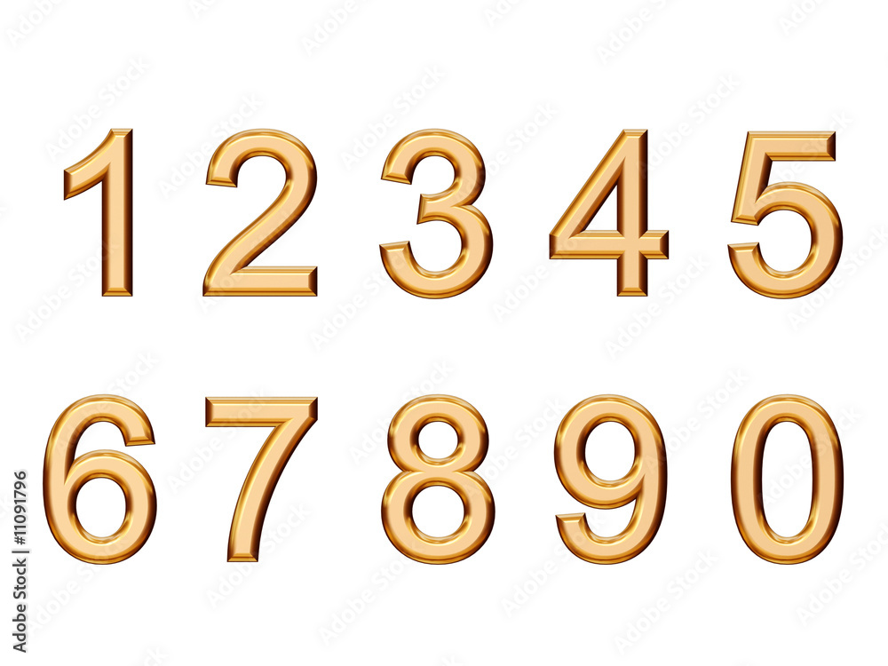 set of golden numbers isolated on white set of golden numbers isolated on white