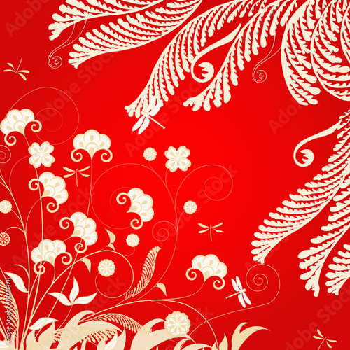 floral ornament with dragonflies