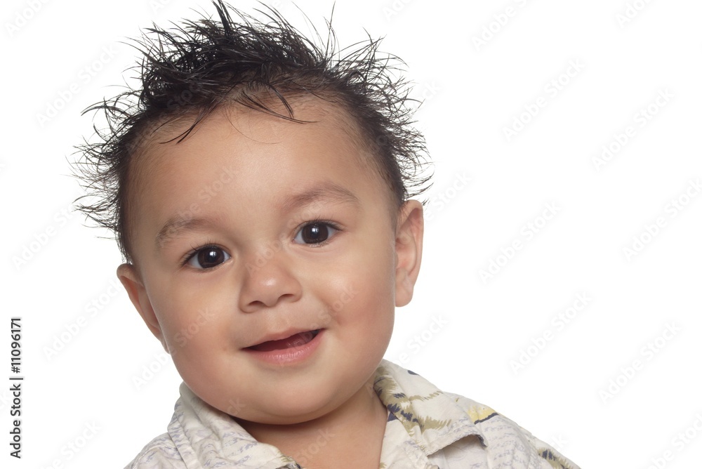 one-year-old hispanic baby boy with spiky hair Stock Photo | Adobe Stock