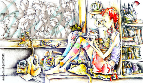 Young girl standing in her room