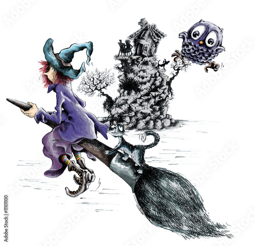 flying shrewish on a brush broom