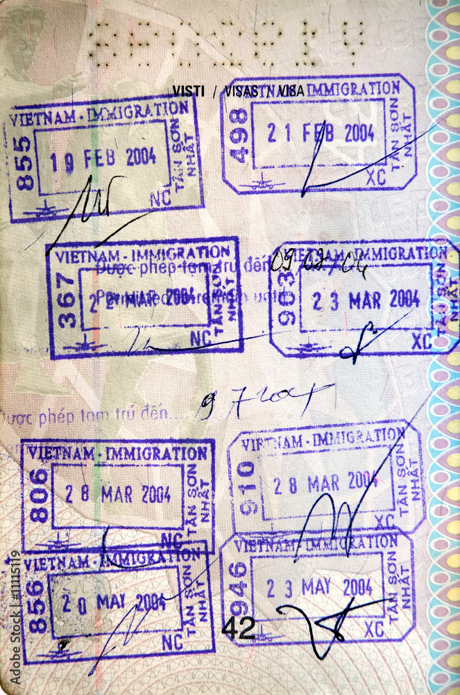 Italian passport. Vietnam border stamps