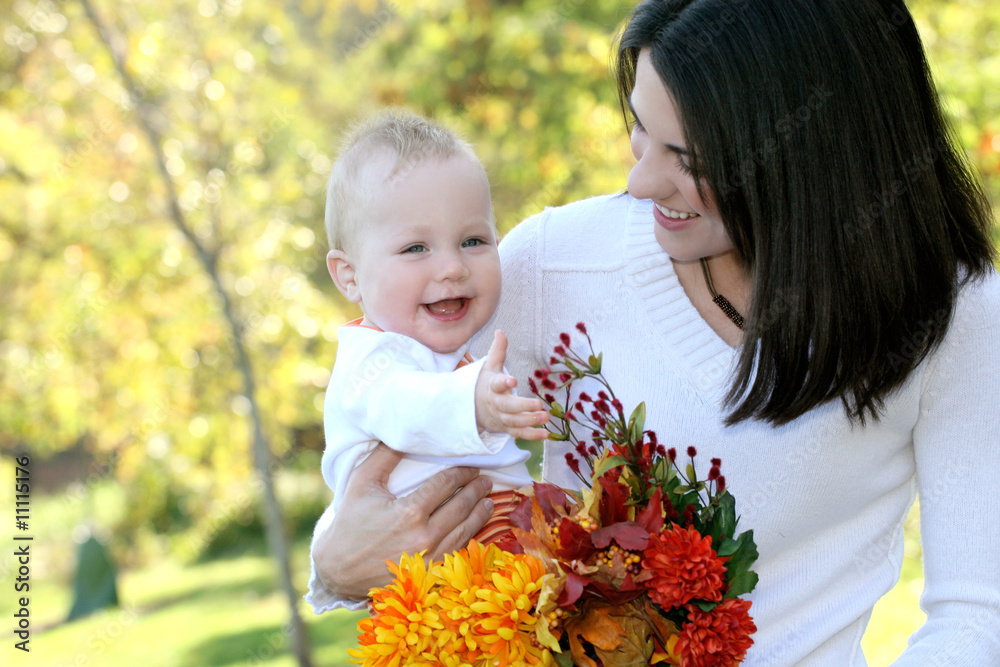 Mother and Baby Boy, Happy Family, Fall Mother and Baby Boy, Happy Family, Fall