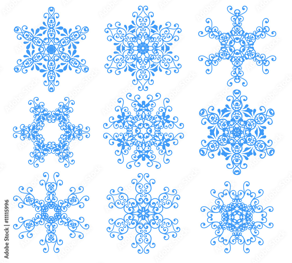 Blue snowflakes over white. Blue snowflakes over white.