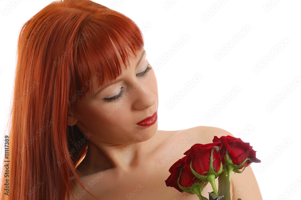 Naklejka premium Beautiful girl with roses