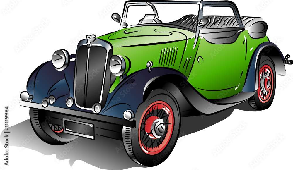 The vector drawing of retro green car