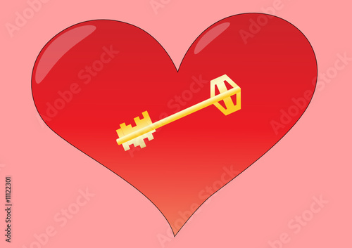 Red heart with golden key