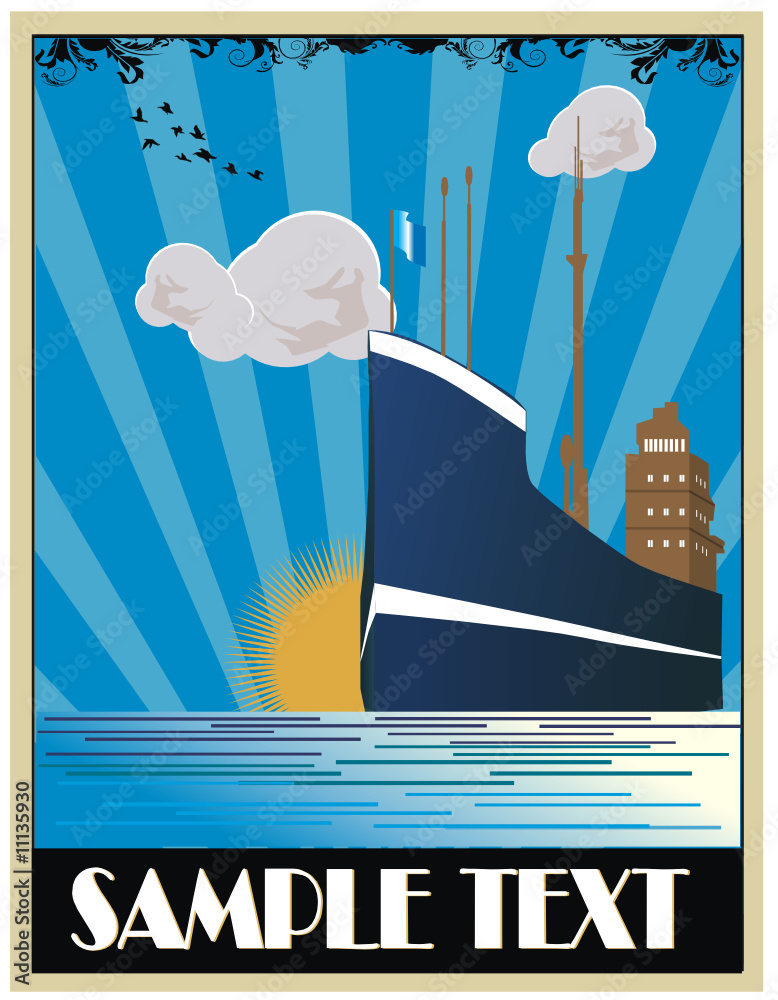 barco arte deco en vector