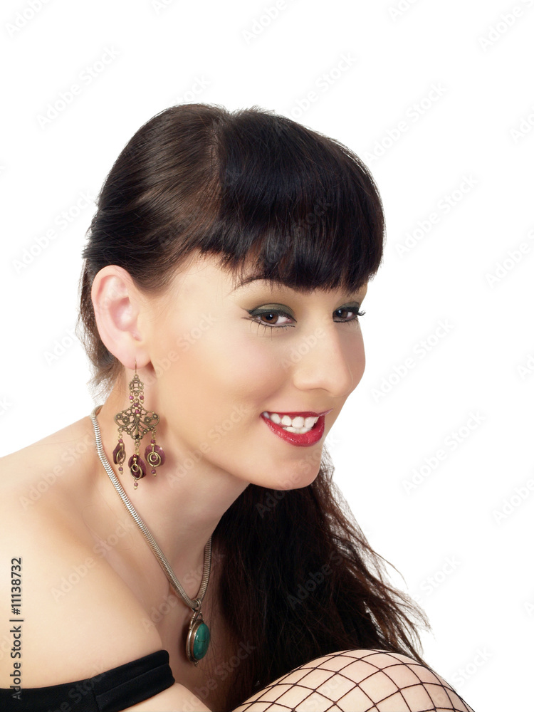 Portrait of woman with earrings and necklace Portrait of woman with earrings and necklace