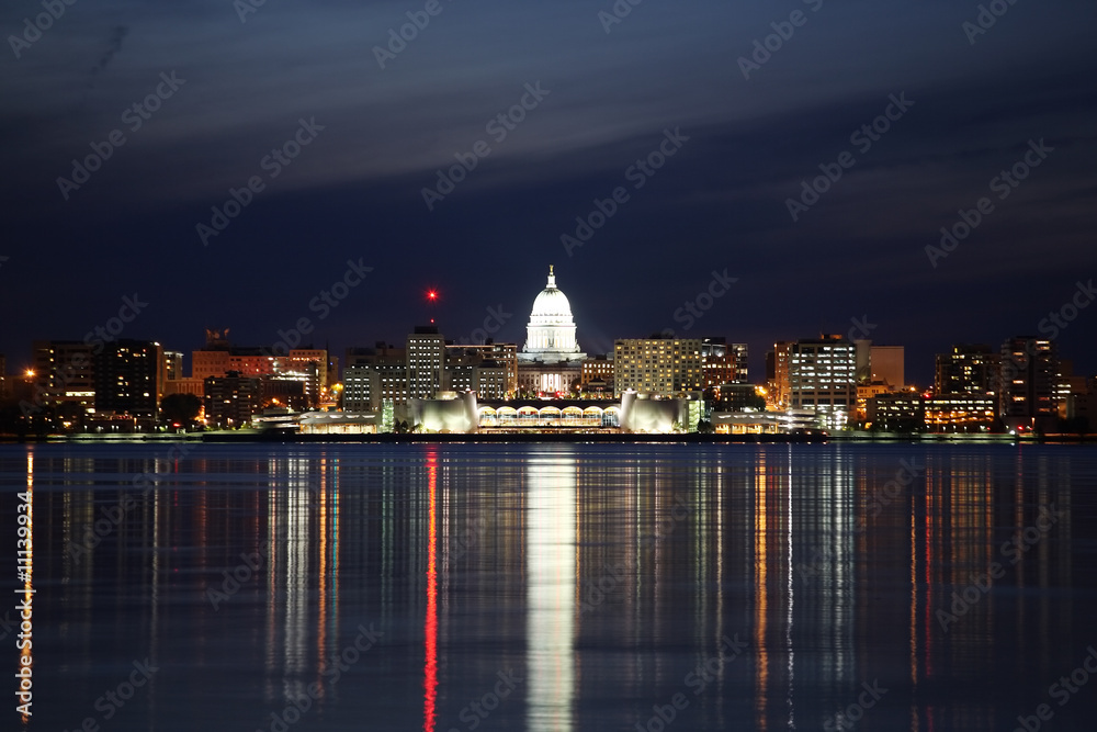 Skyline of Madison Wisconsin at night