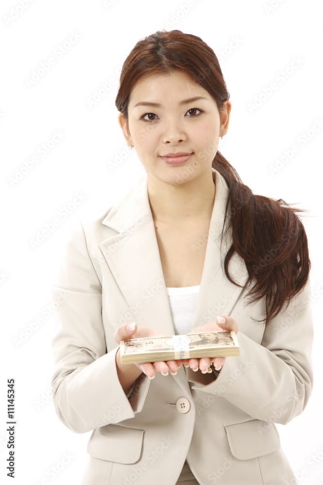 businesswoman with bills