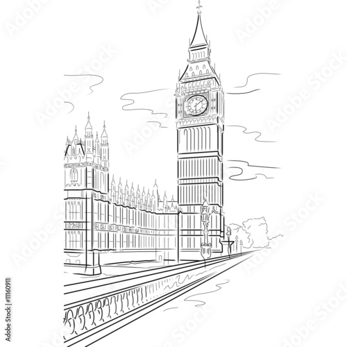 Carta da parati Londra - Carta da parati Vector drawing of Big Ben Tower, London, UK