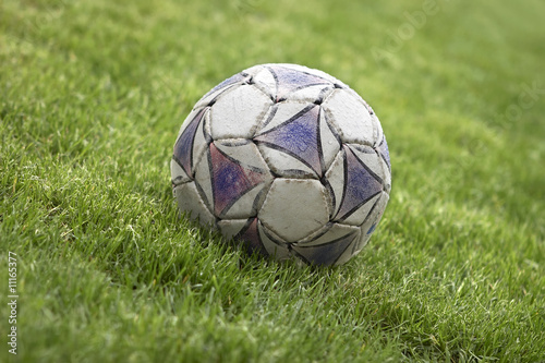 old soccer ball on the grass