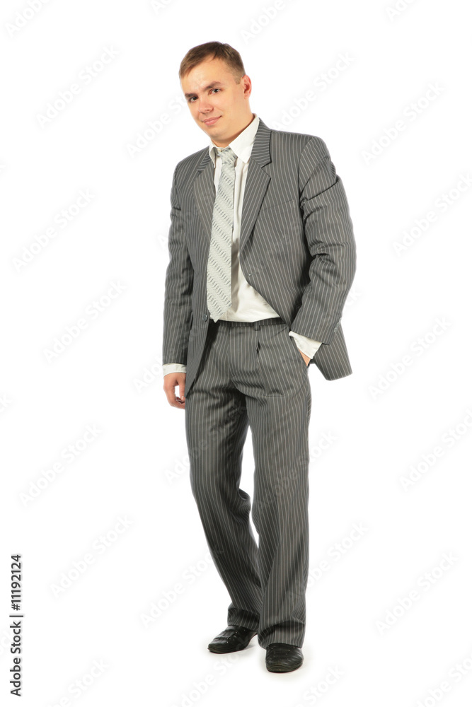Businessmanman in suit stand on a white background. Businessmanman in suit stand on a white background.