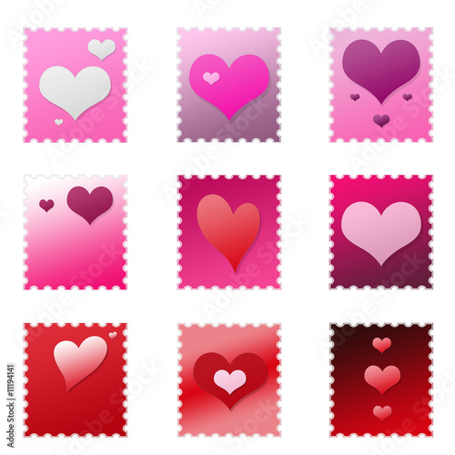 Set of Isolated Colored Valentine Stamps